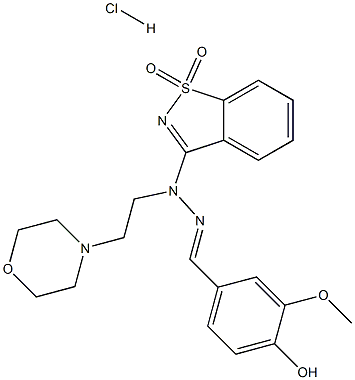 (E)-3-(2-(4-hydroxy-3-methoxybenzylidene)-1-(2-morpholinoethyl)hydrazinyl)benzo[d]isothiazole 1,1-dioxide hydrochloride Struktur