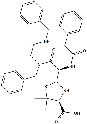 (2R,4S)-2-((R)-2-(Benzyl(2-(benzylamino)ethyl)amino)-2-oxo-1-(2-phenylacetamido)ethyl)-5,5-dimethylthiazolidine-4-carboxylic Acid Structure