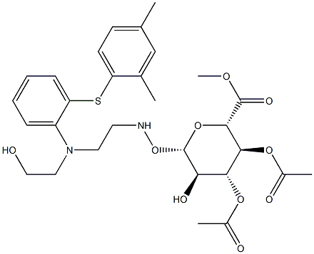 (2S,3S,4R,5R,6S)-6-(((2-((2-((2,4-Dimethylphenyl)thio)phenyl)(2-hydroxyethyl)amino)ethyl)amino)oxy)-5-hydroxy-2-(methoxycarbonyl)tetrahydro-2H-pyran-3,4-diyl Diacetate Structure