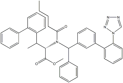 N-戊酰基-N-[2'-(1H-四氮唑)-5-三苯基甲基]-[1,1'-联苯基]-L-缬氨酸甲酯 结构式