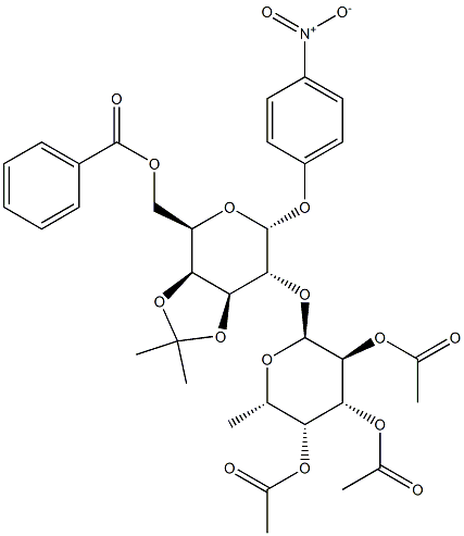 p-Nitrophenyl 6-O-benzoyl-3,4-O-isopropylidene-2-O-(2,3,4-tri-O-acetyl-a-L-fucopyranosyl)-a-D-galactopyranoside Structure