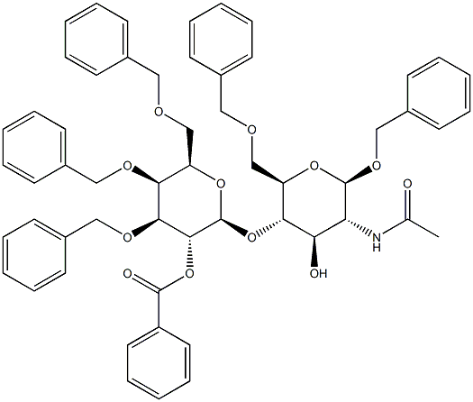 2-Acetamido-1,6-di-O-benzyl-4-O-(2-O-benzoyl-3,4,6-tri-O-benzyl-b-D-galactopyranosyl)-2-deoxy-b-D-glucopyranoside Struktur