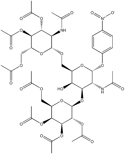 4-Nitrophenyl2-acetamido-6-O-(2-acetamido-3,4,6-tri-O-acetyl-2-deoxy-b-D-glucopyranosyl)-3-O-(2,3,4,6-tetra-O-acetyl-b-D-galactopyranosyl)-2-deoxy-a-D-galactopyranoside Structure
