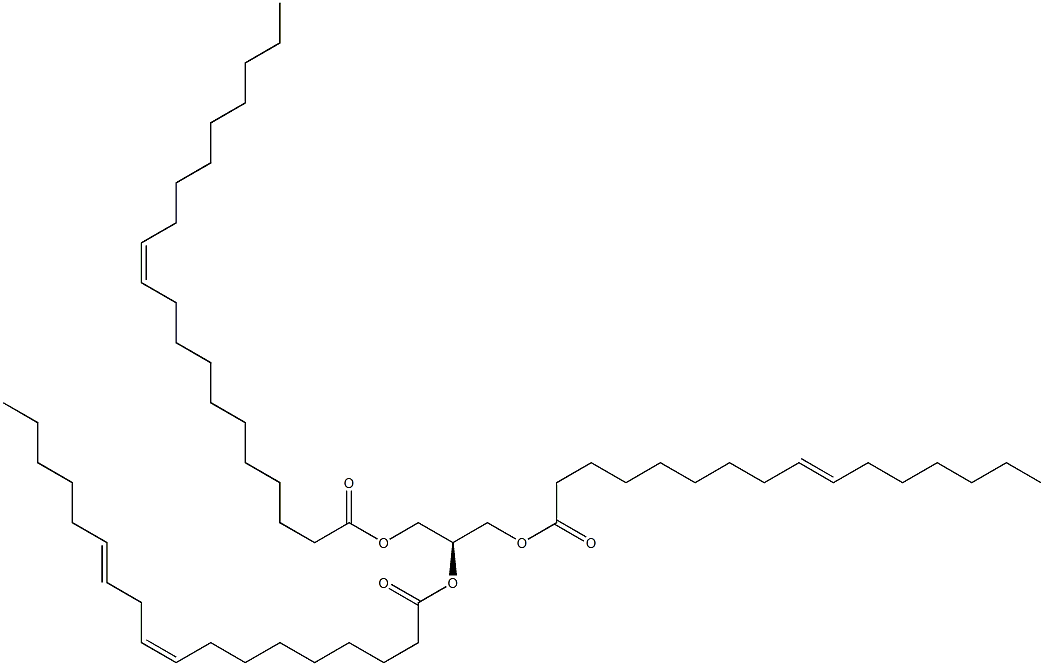 1-(9Z-hexadecenoyl)-2-(9Z,12Z-octadecadienoyl)-3-(11Z-eicosenoyl)-sn-glycerol 结构式