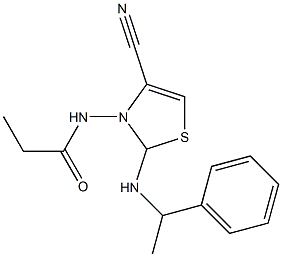 2-(1-phenyl)ethylamino-3-propionylamino-4-cyanothiazole Structure