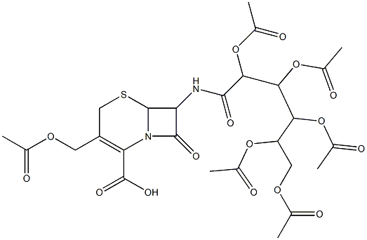 3-[(acetyloxy)methyl]-6-oxo-7-{[2,3,4,5,6-penta(acetyloxy)hexanoyl]amino}-7,7a-dihydro-2H,6H-azeto[2,1-b][1,3]thiazine-4-carboxylic acid Struktur