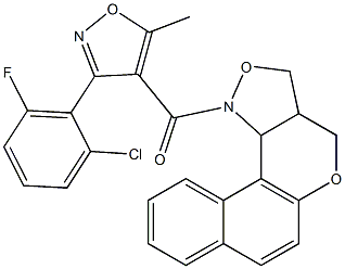 3a,11c-dihydro-3H-benzo[5,6]chromeno[4,3-c]isoxazol-1(4H)-yl[3-(2-chloro-6-fluorophenyl)-5-methyl-4-isoxazolyl]methanone Struktur