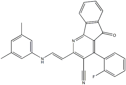 2-[(E)-2-(3,5-dimethylanilino)ethenyl]-4-(2-fluorophenyl)-5-oxo-5H-indeno[1,2-b]pyridine-3-carbonitrile Struktur