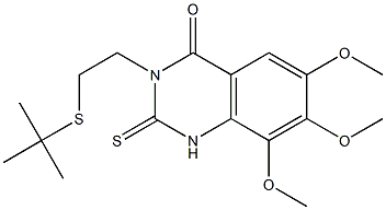 3-[2-(tert-butylthio)ethyl]-6,7,8-trimethoxy-2-thioxo-1,2,3,4-tetrahydroquinazolin-4-one 化学構造式