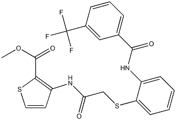 methyl 3-({2-[(2-{[3-(trifluoromethyl)benzoyl]amino}phenyl)sulfanyl]acetyl}amino)-2-thiophenecarboxylate Structure