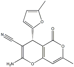 (4S)-2-amino-7-methyl-4-(5-methyl-2-furyl)-5-oxo-4H,5H-pyrano[4,3-b]pyran-3-carbonitrile Struktur