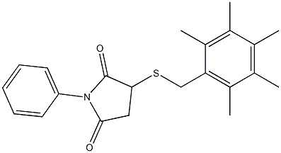 3-[(2,3,4,5,6-pentamethylbenzyl)thio]-1-phenylpyrrolidine-2,5-dione Struktur