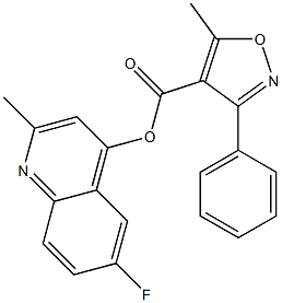 6-fluoro-2-methyl-4-quinolyl 5-methyl-3-phenylisoxazole-4-carboxylate Struktur
