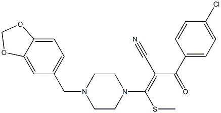 (Z)-3-[4-(1,3-benzodioxol-5-ylmethyl)piperazino]-2-(4-chlorobenzoyl)-3-(methylsulfanyl)-2-propenenitrile|