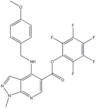 2,3,4,5,6-pentafluorophenyl 4-[(4-methoxybenzyl)amino]-1-methyl-1H-pyrazolo[3,4-b]pyridine-5-carboxylate 化学構造式