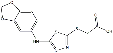 2-{[5-(2H-1,3-benzodioxol-5-ylamino)-1,3,4-thiadiazol-2-yl]sulfanyl}acetic acid Struktur