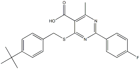 4-(4-tert-Butyl-benzylsulfanyl)-2-(4-fluoro-phenyl)-6-methyl-pyrimidine-5-carboxylic acid Structure