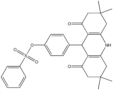 4-(3,3,6,6-tetramethyl-1,8-dioxo-1,2,3,4,5,6,7,8,9,10-decahydro-9-acridinyl)phenyl benzenesulfonate Struktur