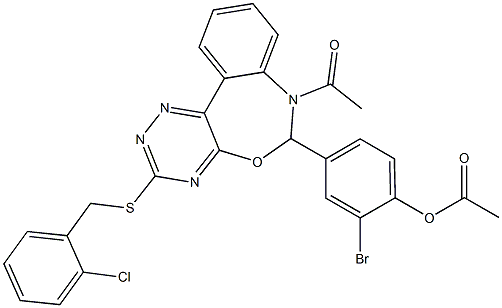 4-{7-acetyl-3-[(2-chlorobenzyl)sulfanyl]-6,7-dihydro[1,2,4]triazino[5,6-d][3,1]benzoxazepin-6-yl}-2-bromophenyl acetate Structure