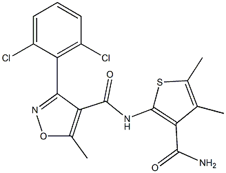 N-[3-(aminocarbonyl)-4,5-dimethyl-2-thienyl]-3-(2,6-dichlorophenyl)-5-methyl-4-isoxazolecarboxamide Struktur