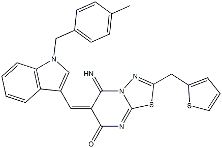 5-imino-6-{[1-(4-methylbenzyl)-1H-indol-3-yl]methylene}-2-(thien-2-ylmethyl)-5,6-dihydro-7H-[1,3,4]thiadiazolo[3,2-a]pyrimidin-7-one Structure