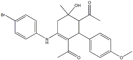 1-[3-acetyl-4-(4-bromoanilino)-6-hydroxy-2-(4-methoxyphenyl)-6-methyl-3-cyclohexen-1-yl]ethanone Structure