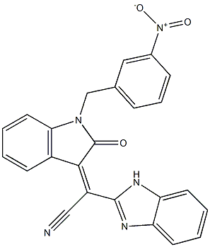 1H-benzimidazol-2-yl(1-{3-nitrobenzyl}-2-oxo-1,2-dihydro-3H-indol-3-ylidene)acetonitrile Structure