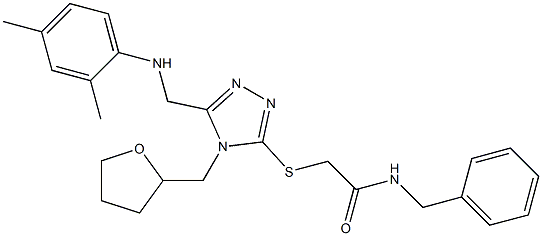 N-benzyl-2-{[5-[(2,4-dimethylanilino)methyl]-4-(tetrahydro-2-furanylmethyl)-4H-1,2,4-triazol-3-yl]sulfanyl}acetamide Struktur