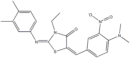 5-{4-(dimethylamino)-3-nitrobenzylidene}-2-[(3,4-dimethylphenyl)imino]-3-ethyl-1,3-thiazolidin-4-one Struktur