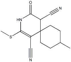 9-methyl-2-(methylsulfanyl)-4-oxo-3-azaspiro[5.5]undec-1-ene-1,5-dicarbonitrile Struktur