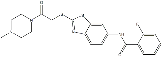 2-fluoro-N-(2-{[2-(4-methyl-1-piperazinyl)-2-oxoethyl]sulfanyl}-1,3-benzothiazol-6-yl)benzamide Structure