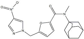 N-(1-adamantyl)-5-({4-nitro-1H-pyrazol-1-yl}methyl)-N-methyl-2-furamide Struktur