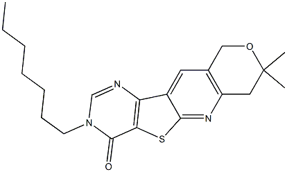 3-heptyl-8,8-dimethyl-7,10-dihydro-8H-pyrano[3'',4'':5',6']pyrido[3',2':4,5]thieno[3,2-d]pyrimidin-4(3H)-one Structure