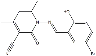 1-{[(E)-(5-bromo-2-hydroxyphenyl)methylidene]amino}-4,6-dimethyl-2-oxo-1,2-dihydro-3-pyridinecarbonitrile Struktur