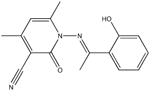 1-{[(E)-1-(2-hydroxyphenyl)ethylidene]amino}-4,6-dimethyl-2-oxo-1,2-dihydro-3-pyridinecarbonitrile Struktur