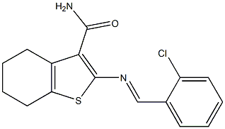 2-{[(E)-(2-chlorophenyl)methylidene]amino}-4,5,6,7-tetrahydro-1-benzothiophene-3-carboxamide Struktur
