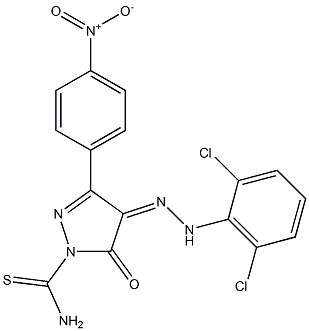 4-[(Z)-2-(2,6-dichlorophenyl)hydrazono]-3-(4-nitrophenyl)-5-oxo-1H-pyrazole-1(5H)-carbothioamide Struktur