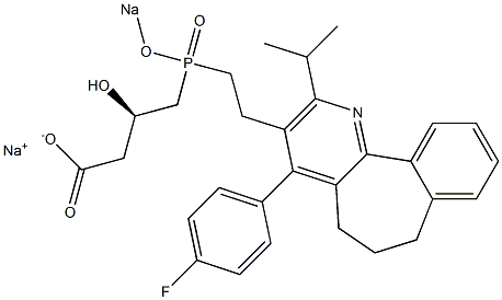 (3R)-4-[[2-[[4-(4-Fluorophenyl)-6,7-dihydro-2-isopropyl-5H-benzo[6,7]cyclohepta[1,2-b]pyridin]-3-yl]ethyl]sodiooxyphosphinyl]-3-hydroxybutyric acid sodium salt Struktur