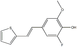 4-[(E)-2-(2-チエニル)エテニル]-2-フルオロ-6-メトキシフェノール 化学構造式