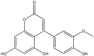 4-(4-ヒドロキシ-3-メトキシフェニル)-5,7-ジヒドロキシクマリン 化学構造式