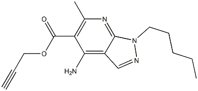 1-ペンチル-4-アミノ-6-メチル-1H-ピラゾロ[3,4-b]ピリジン-5-カルボン酸2-プロピニル 化学構造式