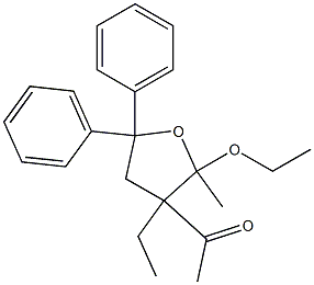 Tetrahydro-3-acetyl-5,5-diphenyl-2-methyl-2-ethoxy-3-ethylfuran Struktur