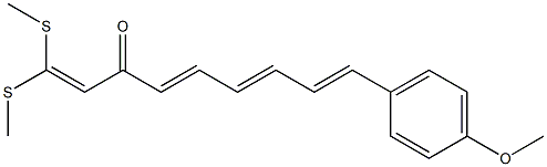 (4E,6E,8E)-9-[4-メトキシフェニル]-1,1-ビス(メチルチオ)-1,4,6,8-ノナテトラエン-3-オン 化学構造式