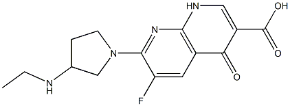 6-フルオロ-1,4-ジヒドロ-4-オキソ-7-(3-エチルアミノ-1-ピロリジニル)-1,8-ナフチリジン-3-カルボン酸 化学構造式