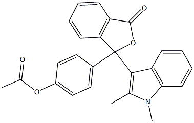 Acetic acid 4-[[1-oxo-3-(1,2-dimethyl-1H-indol-3-yl)-1,3-dihydroisobenzofuran]-3-yl]phenyl ester Struktur