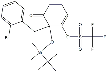 2-(tert-ブチルジメチルシリルオキシ)-2-(2-ブロモベンジル)-3-(トリフルオロメチルスルホニルオキシ)-3-シクロヘキセン-1-オン 化学構造式