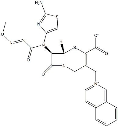 (7R)-7-[(2-アミノ-4-チアゾリル)(メトキシイミノ)アセチルアミノ]-3-[イソキノリニウム-2-イルメチル]セファム-3-エン-4-カルボン酸 化学構造式