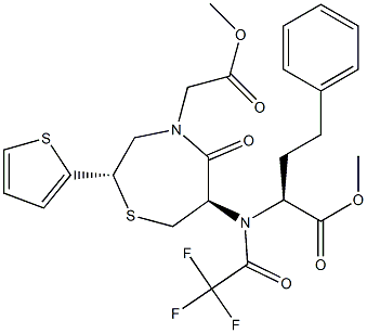 [[[2S,6R]-6-[N-[Trifluoromethylcarbonyl]-N-[(S)-1-(methoxycarbonyl)-3-phenylpropyl]amino]hexahydro-5-oxo-2-(2-thienyl)-1,4-thiazepin]-4-yl]acetic acid methyl ester 结构式
