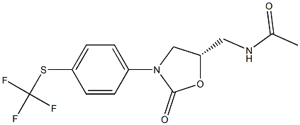 (5S)-5-アセチルアミノメチル-3-(4-トリフルオロメチルチオフェニル)オキサゾリジン-2-オン 化学構造式