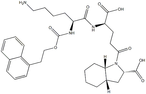 (2S,3aS,7aS)-Octahydro-1-[(4R)-4-[[(2S)-6-amino-2-[[2-(1-naphthalenyl)ethoxy]carbonylamino]hexanoyl]amino]-4-carboxybutyryl]-1H-indole-2-carboxylic acid Struktur